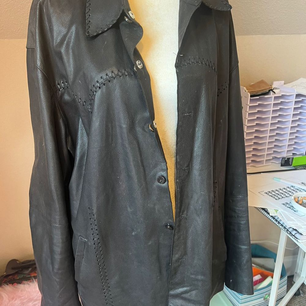 CO Men's Black Leather Biker Jacket Size 48